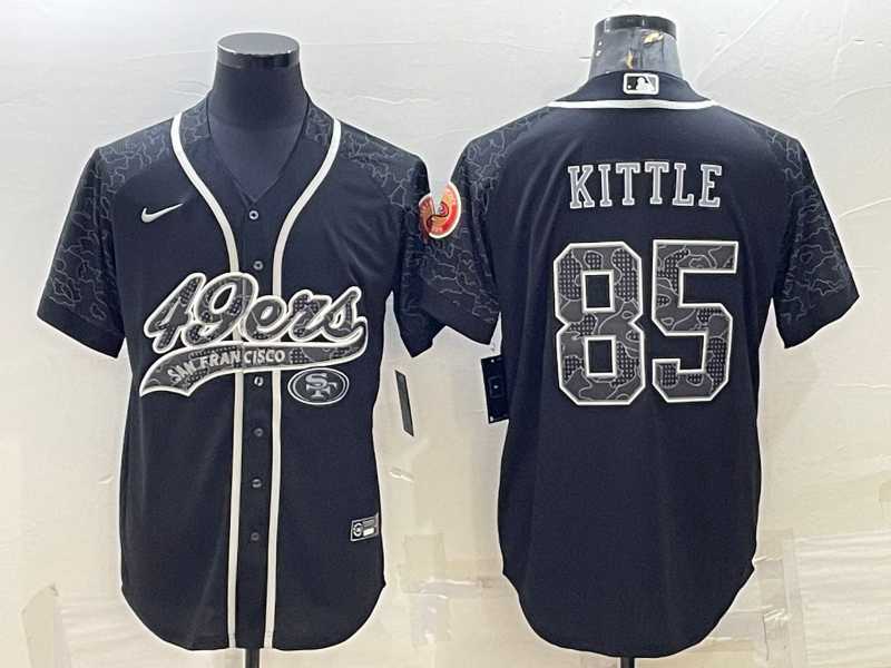Mens San Francisco 49ers #85 George Kittle Black Reflective With Patch Cool Base Stitched Baseball Jersey